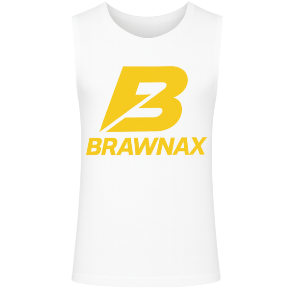 BRAWNAX Sleeveless Performance Tank – White & Yellow Edition